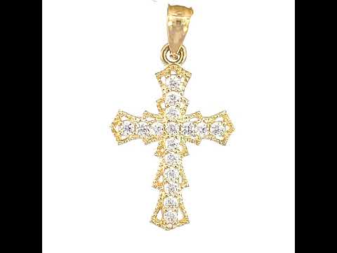 10K Yellow Gold Cubic-Zirconia Unisex Cross Religious Charm Pendant