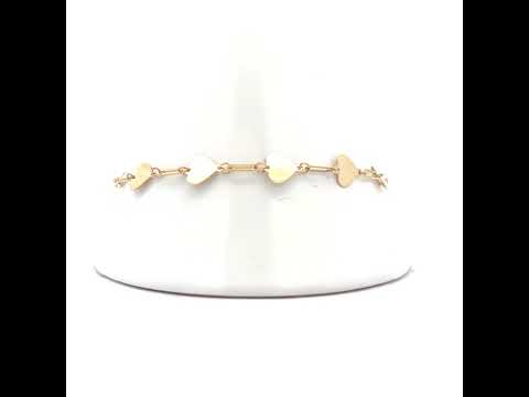 10K Yellow Gold Womens Cubic-Zirconia Hearts Link Bracelet Size 7 + 1 Inches