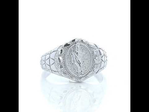 925 Sterling Silver Mens Nugget St. Jude Religious Ring Size 10