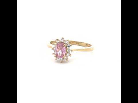 10K Yellow Gold Womens Round Oval White Pink Cubic-Zirconia Fashion Ring