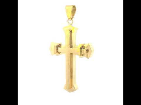 Stainless Steel Yellow-tone Mens Cross Religious Charm Pendant