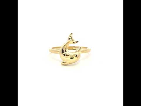 10K Two-Tone Gold Womens Enameled Dolphin Ocean Life Ring
