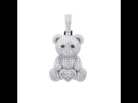 925 Sterling Silver Mens 3.52ct Round 0.33ct Baguette Black White Moissanite Teddy Bear Heart Pendant