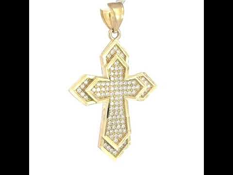 10K Yellow Gold Unisex Cubic-Zirconia Double Passion Cross Religious Charm Pendant