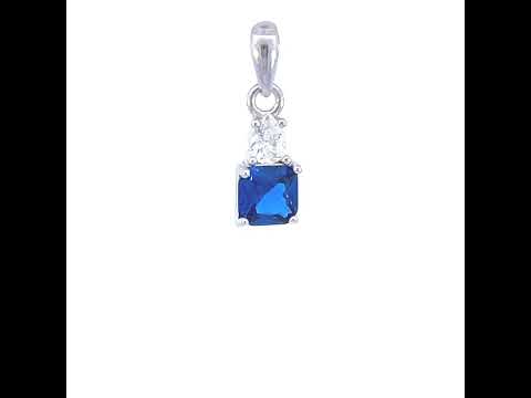 925 Sterling Silver Womens Blue White Pear Princess-cut Cubic-Zirconia Fashion Charm Pendant