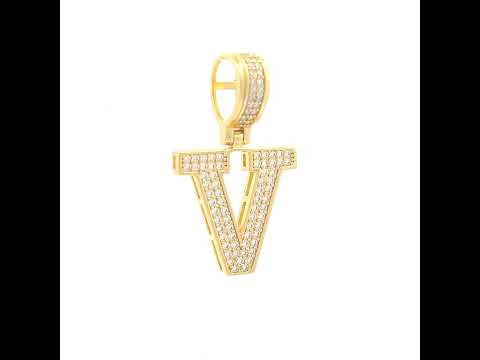 925 Sterling Silver Yellow-tone Unisex 0.6ct Moissanite Initial Alphabet V Charm Pendant