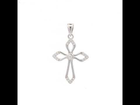 925 Sterling Silver Unisex Cubic-Zirconia Cross Religious Charm Pendant