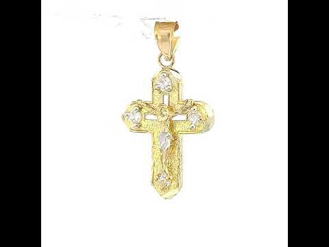 10K Two-Tone Gold Unisex Cubic-Zirconia Crucifix Cross Religious Charm Pendant