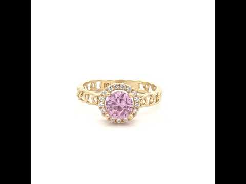 10K Yellow Gold Womens White Pink Cubic-Zirconia Fashion Ring