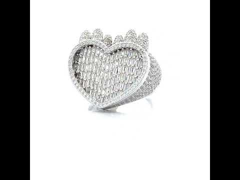 925 Sterling Silver Mens Baguette Round Cubic-Zirconia Dripping Heart Ring