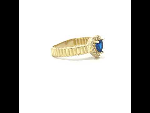 10K Yellow Gold Womens Round Heart White Blue Cubic-Zirconia Heart Birthstone Ring
