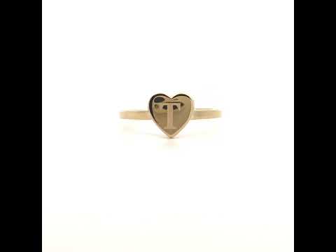 10K Yellow Gold Womens Heart Initial Alphabet T Ring