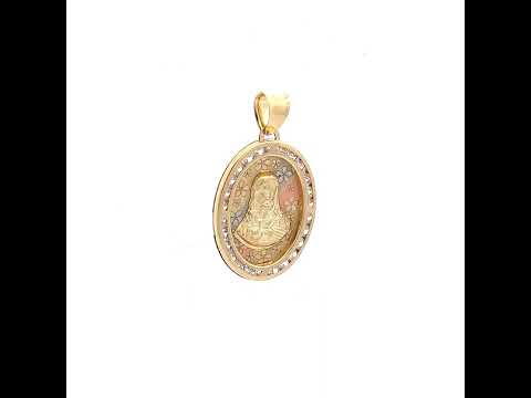 10K Tri-Color Gold Unisex Cubic Zirconia Diamond-Cut Jesus Face Religious Charm Pendant