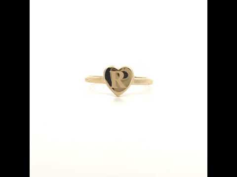 10K Yellow Gold Womens Heart Initial Alphabet R Ring