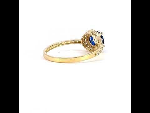 10K Yellow Gold Womens Blue White Cubic-Zirconia Fashion Ring