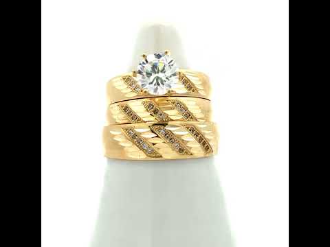 14K Gold Cubic Zirconia Trio Ring