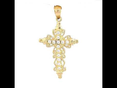 10K Gold Two-Tone Cubic-Zirconia Womens Cross Religious Charm Pendant