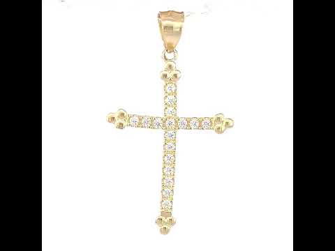 10K Gold Two-Tone Cubic-Zirconia Unisex Cross Religious Charm Pendant