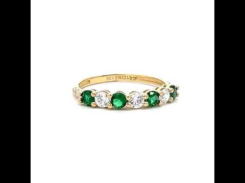 10K Yellow Gold Womens Green White Cubic-Zirconia Eternity Band Ring