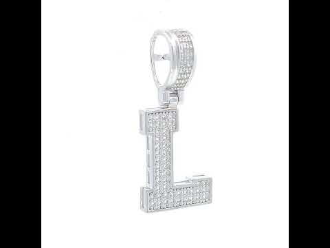 925 Sterling Silver Unisex Cubic-Zirconia Initial Letter L Charm Pendant