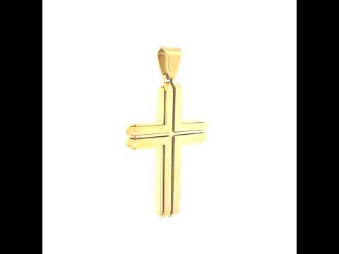 Stainless Steel Yellow-tone Mens Cross Religious Charm Pendant
