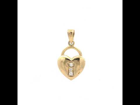 10K Yellow Gold Womens Cubic Zirconia Cubic-Zirconia Heart Lock Charm Pendant