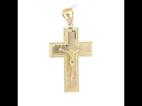 10K Yellow Gold Diamond-Cut Unisex Cross Crucifix Religious Charm Pendant