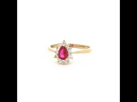 10K Yellow Gold Womens Round Pear White Red Cubic-Zirconia Fashion Ring