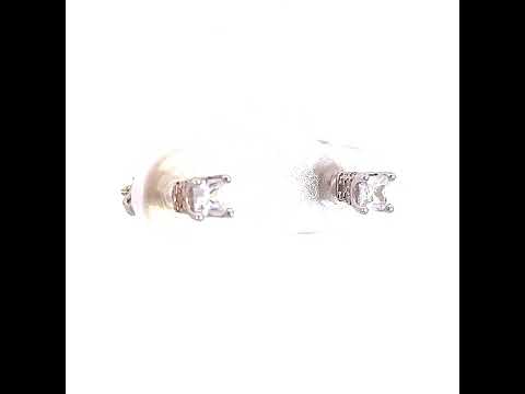 925 Sterling Silver Womens Cubic Zirconia Square Stud Earrings