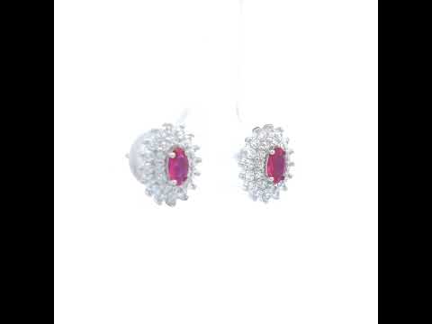 925 Sterling Silver Womens Pink White Oval Round Cubic-Zirconia Oval Fashion Stud Earrings
