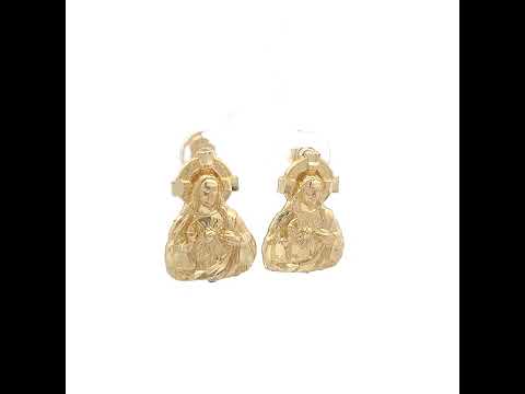 10K Two-Tone Gold Mens Religious Sacred Heart Of Jesus Stud Earrings