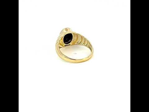 10K Yellow Gold Baby Black Oval Cubic-Zirconia Oval Head Fashion Ring