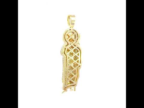 925 Sterling Silver Yellow-tone Mens Baguette Round Cubic-Zirconia St. Jude Religious Charm Pendant