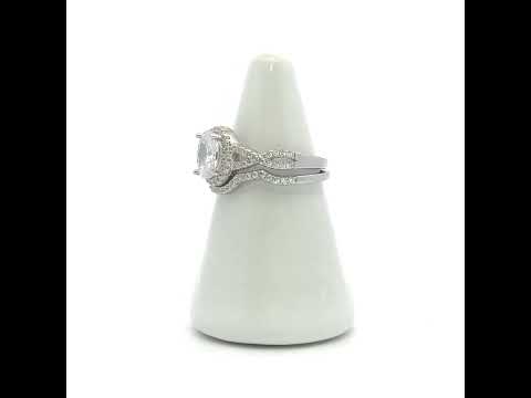 925 Sterling Silver Womens Oval Round Cubic-Zirconia Halo Duo Ring Set Size 10