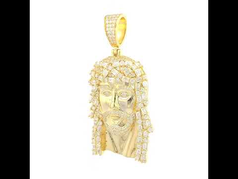 925 Sterling Silver Yellow-tone Mens 3.01ct, 3.79ct Baguette Round Moissanite Jesus Pendant