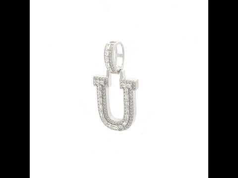 925 Sterling Silver Unisex Round Baguette Cubic Zirconia Initial Letter U Charm Pendant