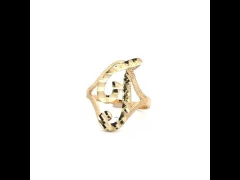 10K Yellow Gold Womens Diamond-Cut Textured Initial Letter T Band Ring