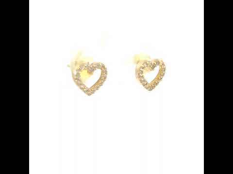10K Yellow Gold Womens Cubic-Zirconia Heart Stud Earrings