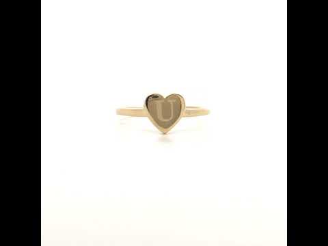 10K Yellow Gold Womens Heart Initial Alphabet U Ring