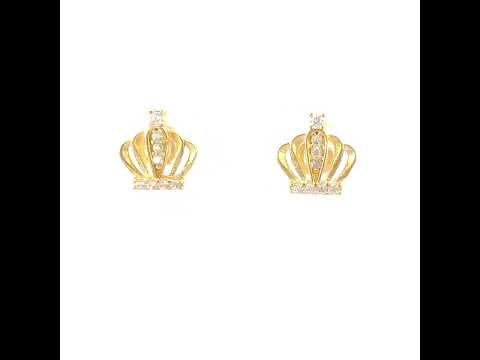 10K Yellow Gold Womens Cubic-Zirconia Crown Fashion Stud Earrings