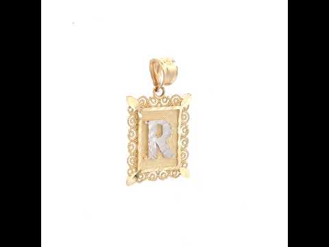 10K Two-Tone Gold Unisex Diamond-Cut Initial R Charm Pendant