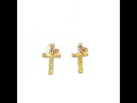 10K Yellow Gold Womens Cross Religious Stud Earrings