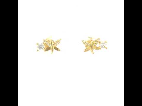 10K Yellow Gold Womens Cubic-Zirconia Dragonfly Fashion Stud Earrings