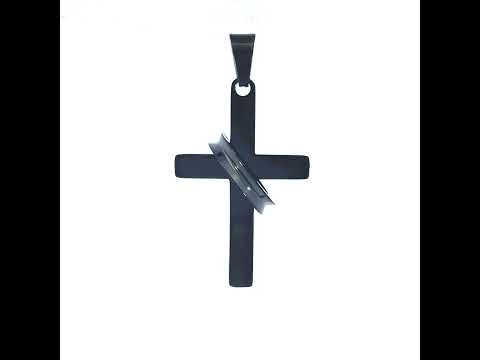 Stainless Steel Black-tone Mens Halo Ring Cross Religious Charm Pendant