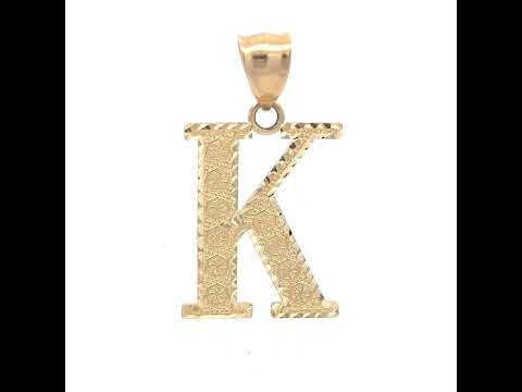 10K Yellow Gold Unisex Diamond-Cut Initial Letter K Charm Pendant