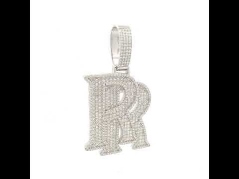 925 Sterling Silver Mens 20.01ct Moissanite RR Letter Charm Pendant