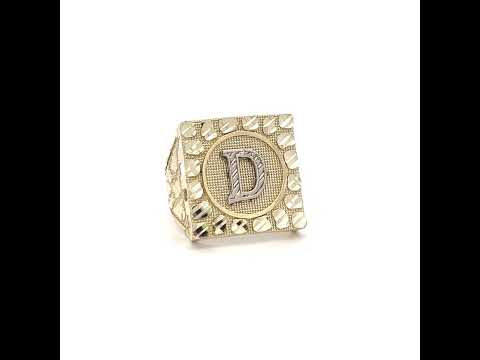 10K Two-Tone Gold Unisex Initial Alphabet D Nugget Ring