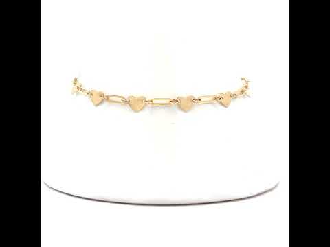 10K Yellow Gold Womens Cubic-Zirconia Heart Link Anklet Size 9 + 1 Inches