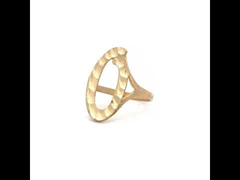 10K Yellow Gold Womens Diamond-Cut Textured Initial Letter O Band Ring
