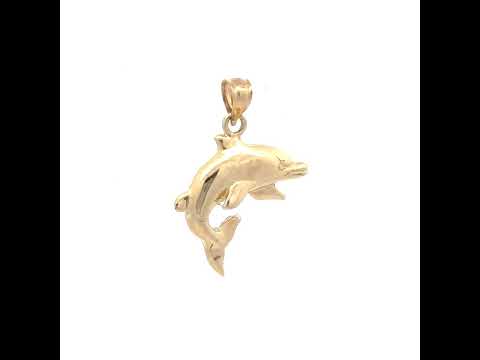10K Yellow Gold Womens Jumping Dolphin Charm Pendant